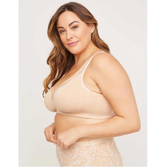 New Plus Size No Wire Cotton Comfort Lace Bra Nude - Picture 3 of 16